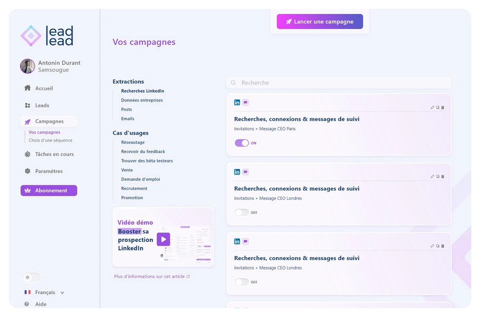 LeadnLead, logiciel SaaS et dashboard