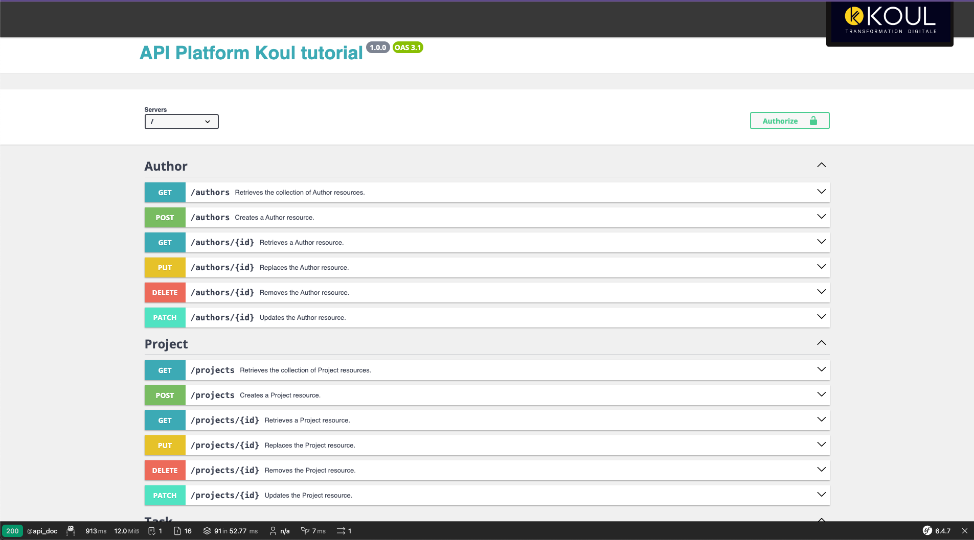 Vue /docs API Platform sur localhost